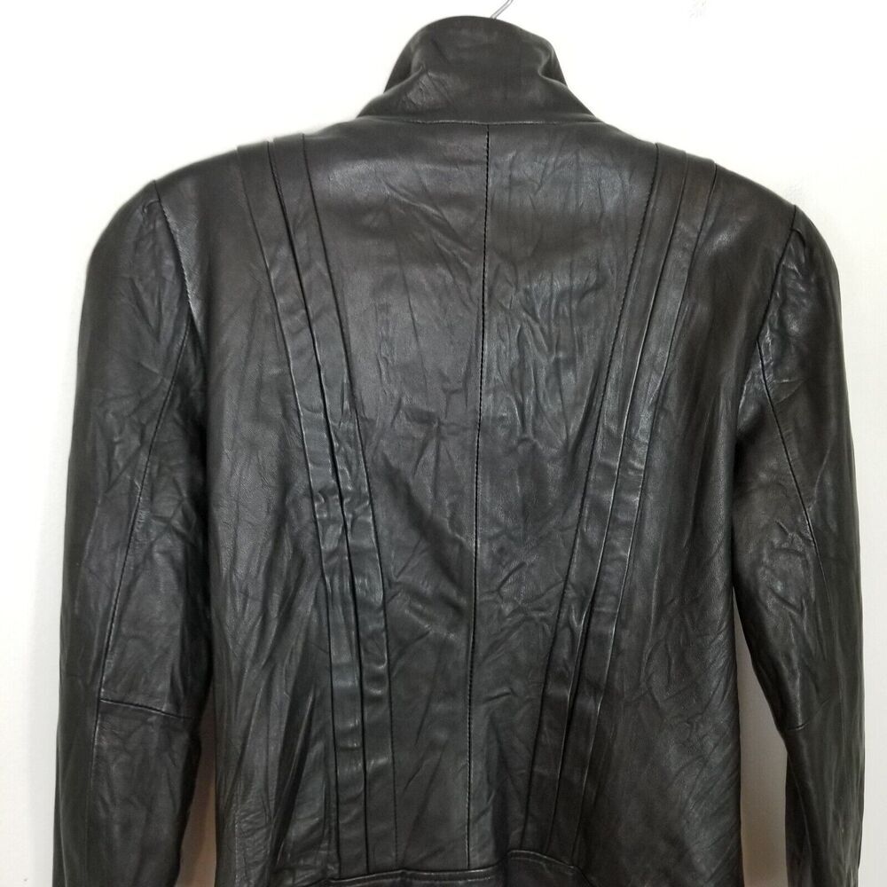 Guess Women 100% Leather Ruffle Front Jacket Sz XS Black Zip Up Short Y2K - Picture 5 of 10